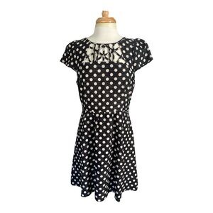 Maeve Nikola Lattice Black & White Polka Dot Dress Size 12